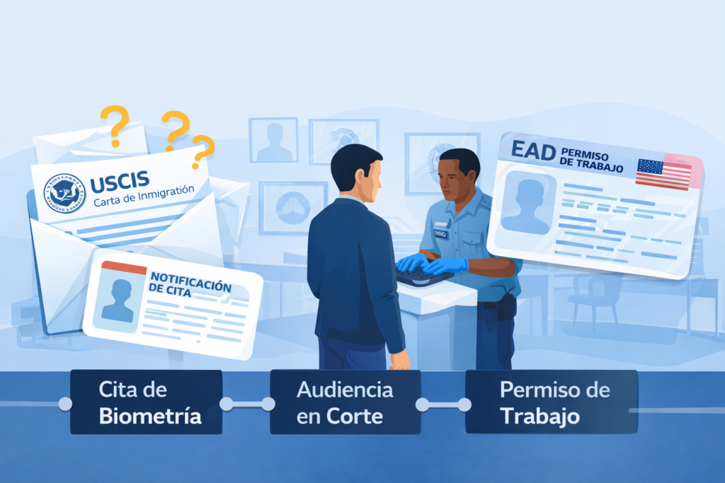 que pasa después de enviar formulario I-589 asilo en Estados Unidos cuanto tarda permiso de trabajo EAD cita biometria USCIS