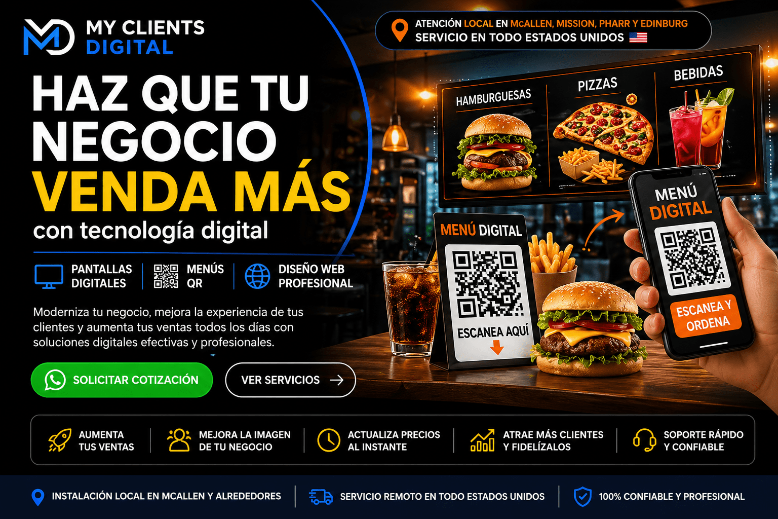 Cómo funciona un menú digital para restaurantes con TV y código QR en McAllen Texas paso a paso