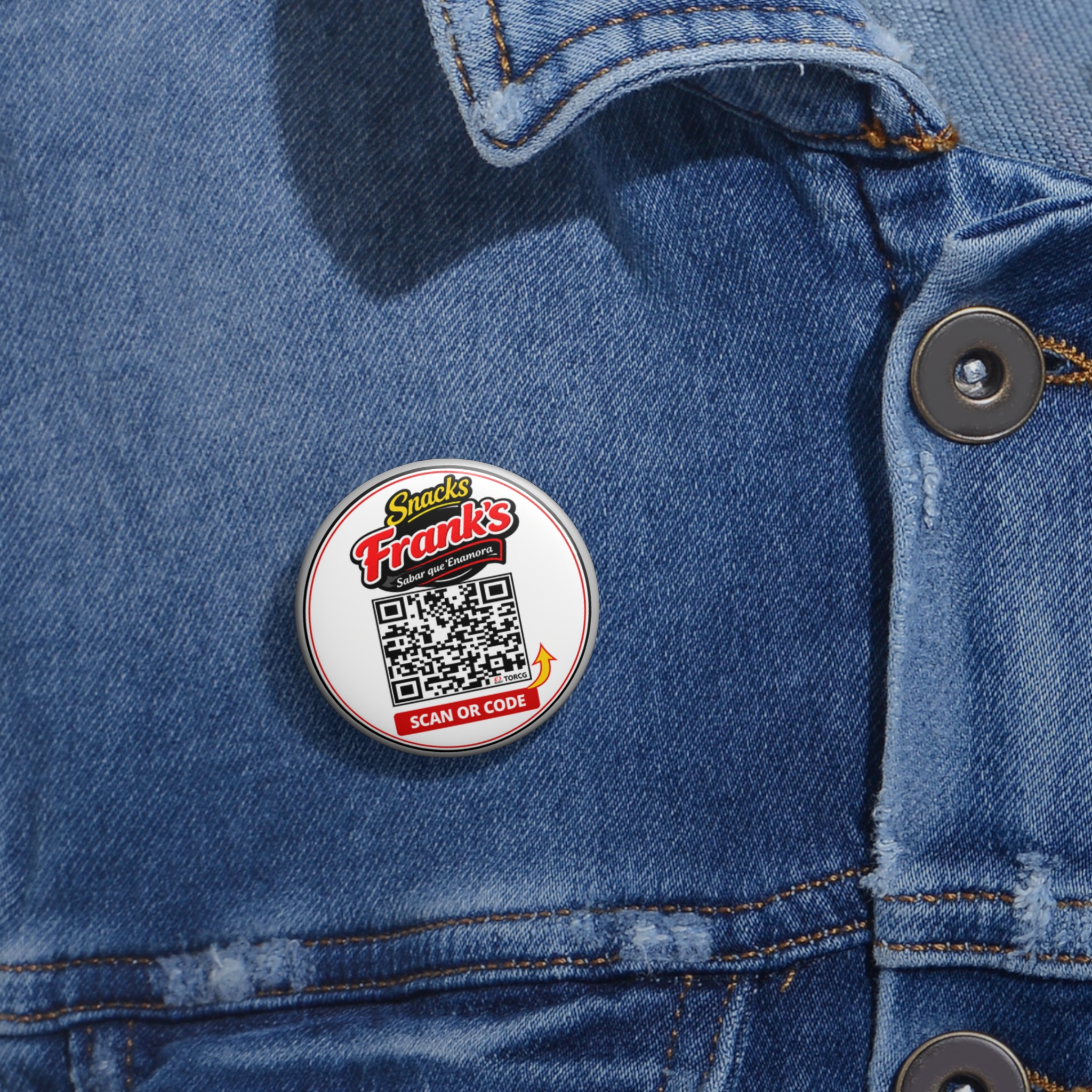 Custom QR Code Pin Button — Branded Snack Frank's Badge - Imagen 2