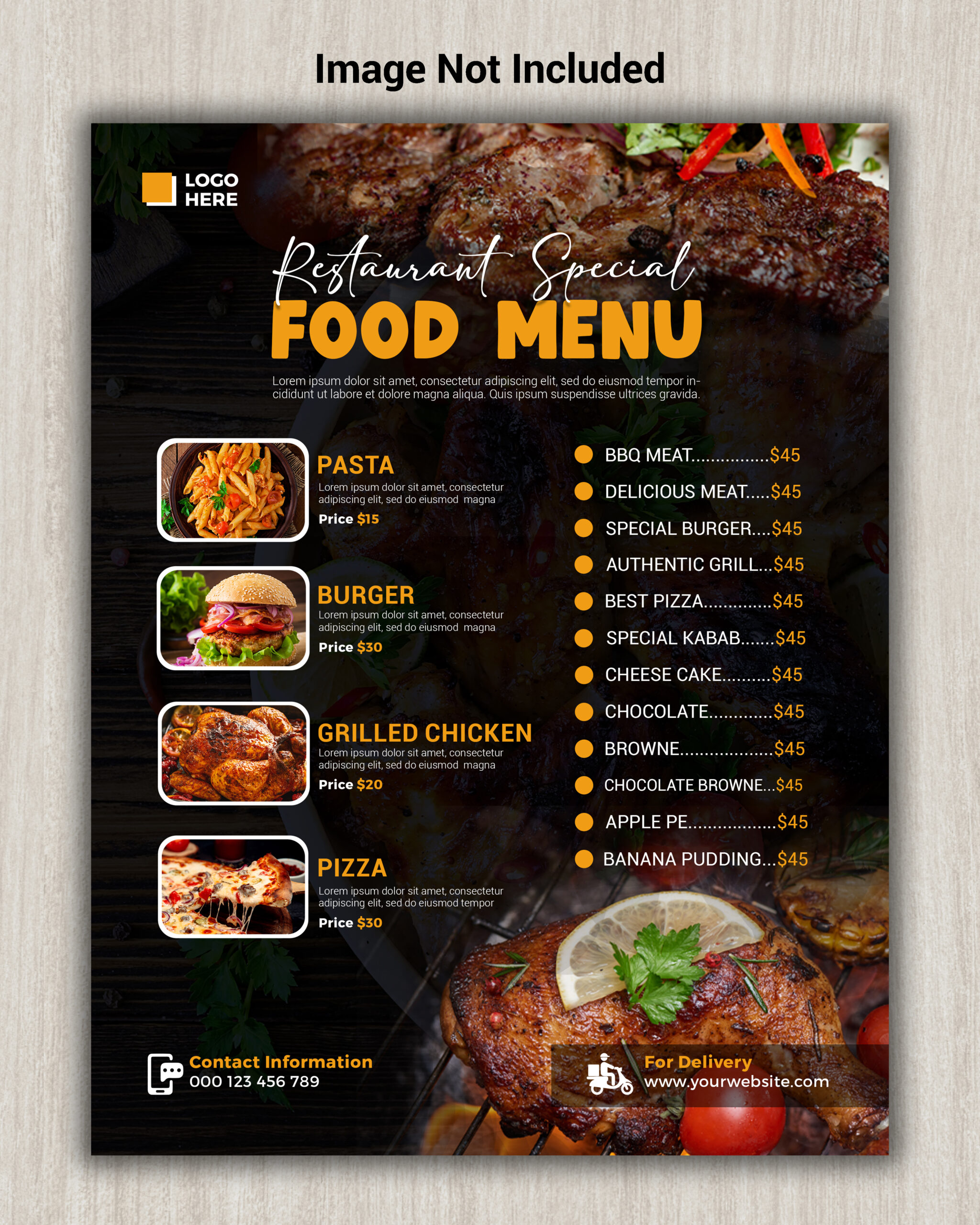 Restaurant food menu flyer design template